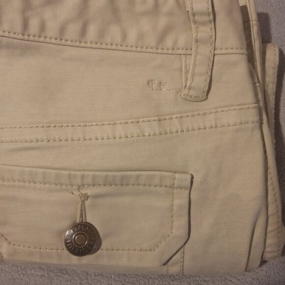 Tommy Hilfiger Stretch-Wmn 10 Beige Chino Khaki Bootcut Flare Pocket Flp *spots* - Picture 13 of 16